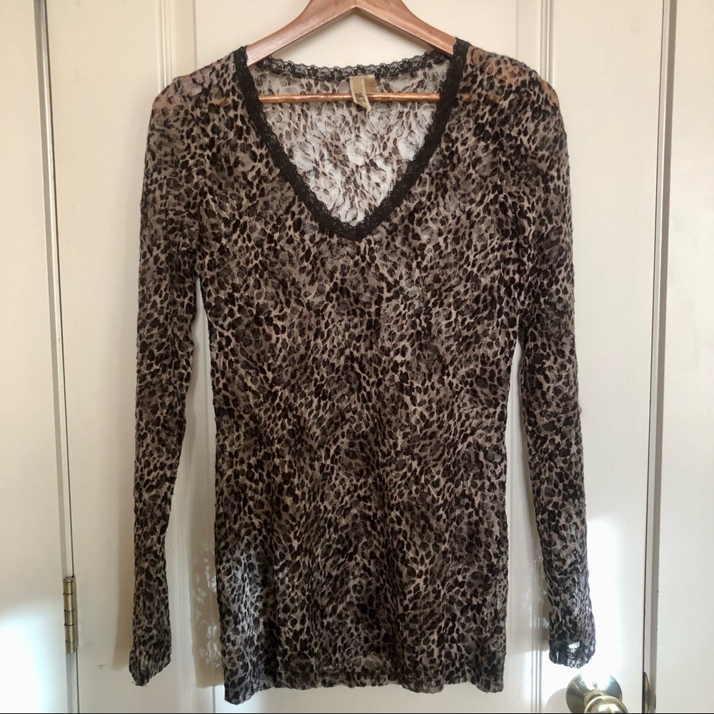 BKE Brown/Cream Lacey Leopard Long Sleeve Tee